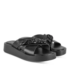 Mules NOIR Femme Motif Chaîne A Enfiler