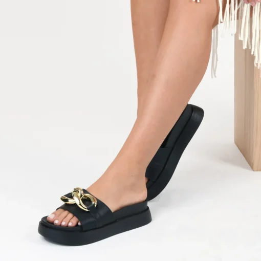 Mules NOIR Femme Motif Chaîne A Enfiler