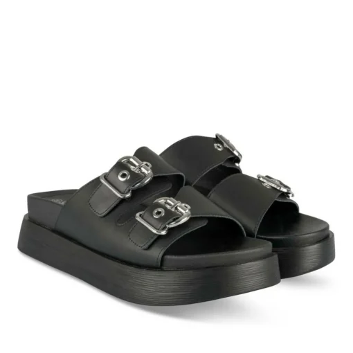 Mules NOIR Femme Motif Chaîne A Enfiler
