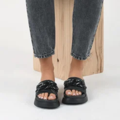 Mules NOIR Femme Motif Chaîne A Enfiler