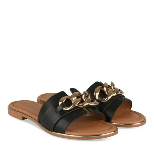 Mules NOIR Femme Motif Chaîne A Enfiler