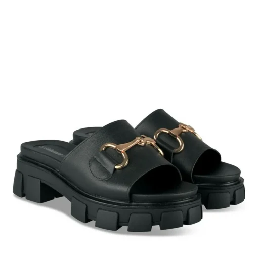 Mules NOIR Femme Motif Chaîne A Enfiler