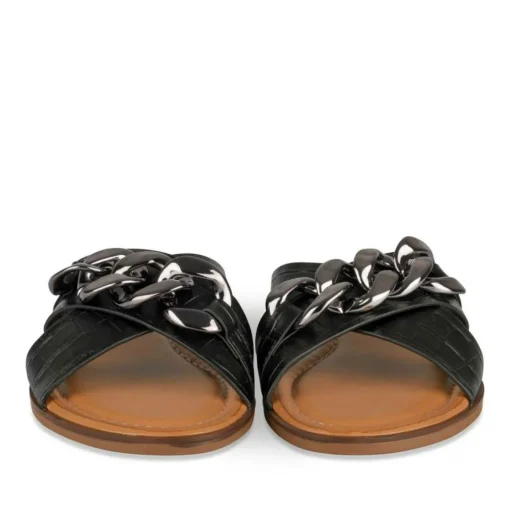 Mules NOIR Femme Motif Chaîne A Enfiler