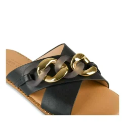 Mules NOIR Femme Motif Chaîne A Enfiler