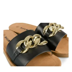 Mules NOIR Femme Motif Chaîne A Enfiler