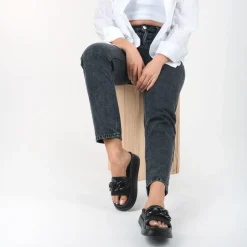 Mules NOIR Femme Motif Chaîne A Enfiler