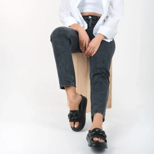 Mules NOIR Femme Motif Chaîne A Enfiler
