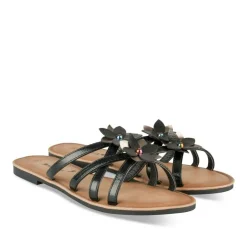 Mules NOIR Femme Motif Fleuri A Enfiler