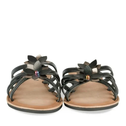 Mules NOIR Femme Motif Fleuri A Enfiler