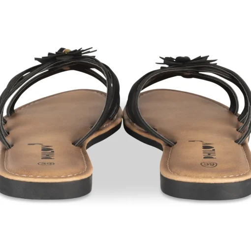 Mules NOIR Femme Motif Fleuri A Enfiler