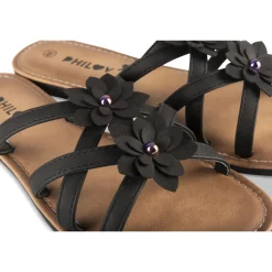 Mules NOIR Femme Motif Fleuri A Enfiler