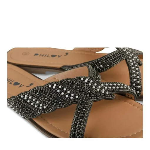 Mules NOIR Femme Motif Perle A Enfiler