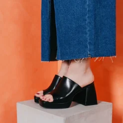 Mules NOIR Femme Motif Uni A Enfiler