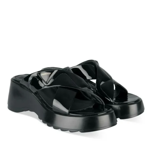 Mules NOIR Femme Motif Vernis A Enfiler