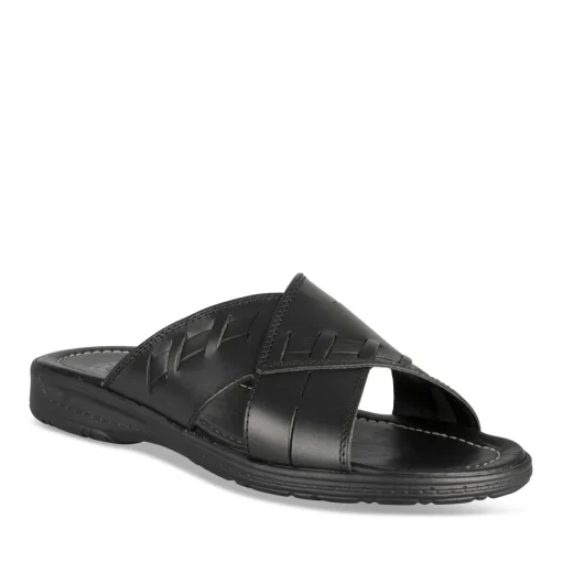 Mules NOIR Homme CUIR Motif Uni A Enfiler