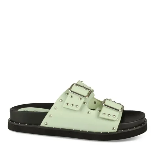 Mules VERT Femme Motif Clouté A Enfiler