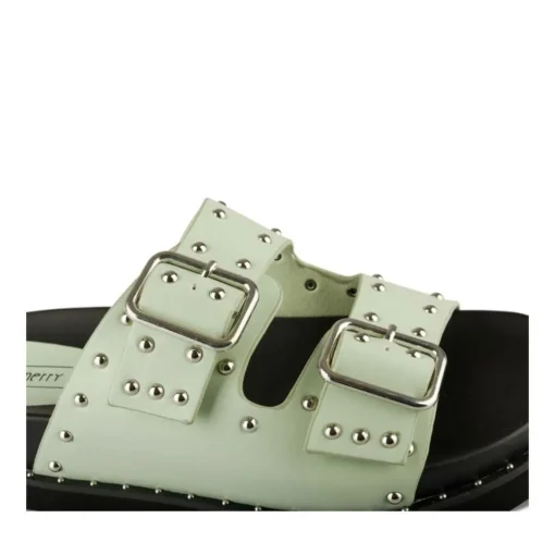 Mules VERT Femme Motif Clouté A Enfiler