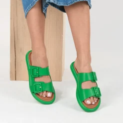 Mules VERT Femme Motif Uni A Enfiler