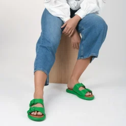 Mules VERT Femme Motif Uni A Enfiler