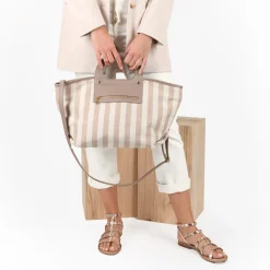 Sac à Main BEIGE Femme Motif Rayures