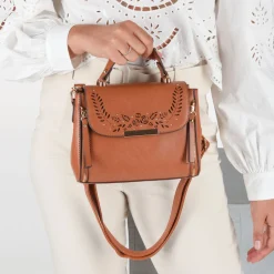 Sac à Main MARRON Femme Motif Fleuri