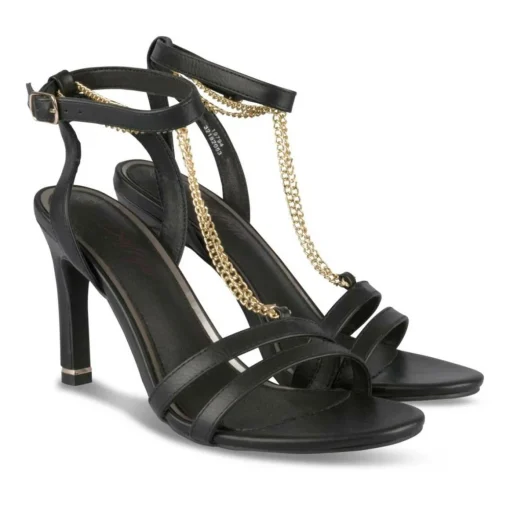 Sandales Aiguille NOIR Femme Motif Chaîne Boucle