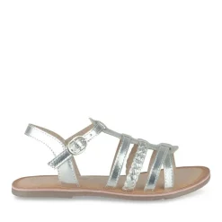 Sandales ARGENT Fille CUIR Motif Tressé Boucle