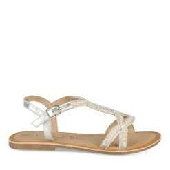 Sandales ARGENT Fille CUIR Motif Tressé Boucle