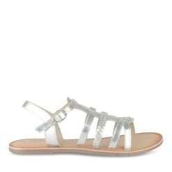 Sandales ARGENT Fille CUIR Motif Tressé Boucle