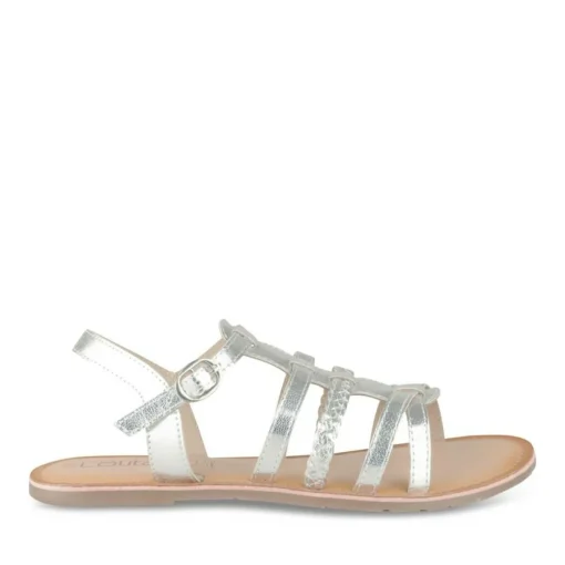 Sandales ARGENT Fille CUIR Motif Tressé Boucle