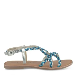 Sandales ARGENT Fille CUIR Motif Tressé Boucle
