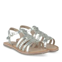 Sandales ARGENT Fille CUIR Motif Tressé Boucle