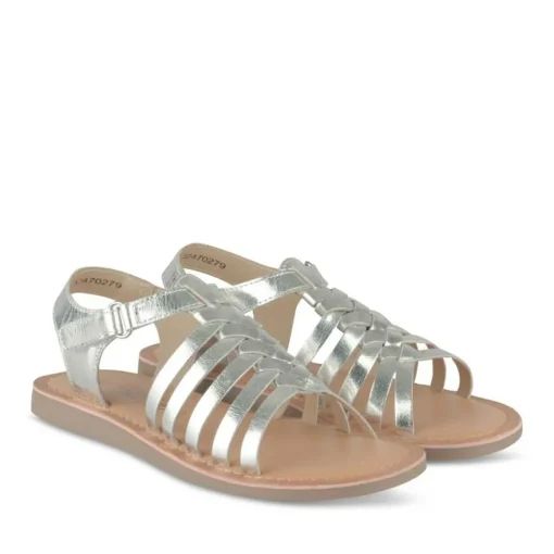 Sandales ARGENT Fille CUIR Motif Tressé Scratch