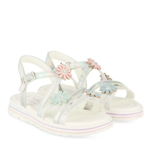 Sandales ARGENT Fille Motif Fleuri Scratch