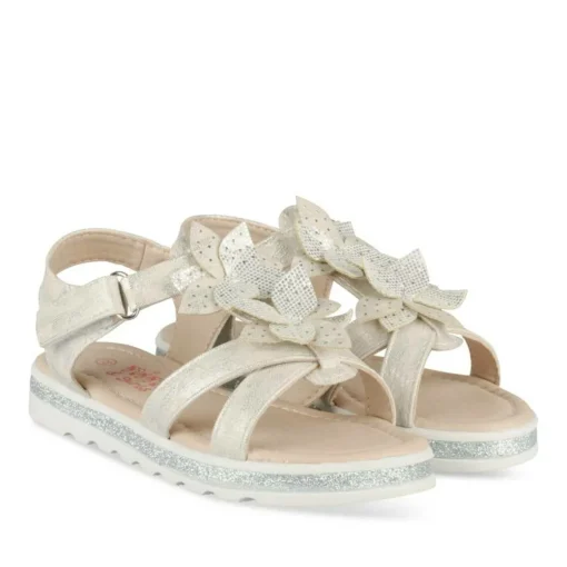 Sandales ARGENT Fille Motif Fleuri Scratch