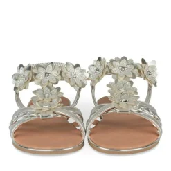 Sandales ARGENT Fille Motif Fleuri Elastique