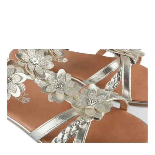 Sandales ARGENT Fille Motif Fleuri Elastique