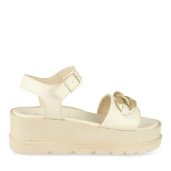 Sandales BEIGE Femme CUIR Motif Chaîne Boucle
