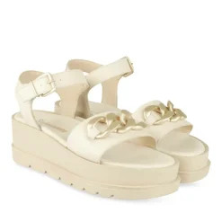 Sandales BEIGE Femme CUIR Motif Chaîne Boucle