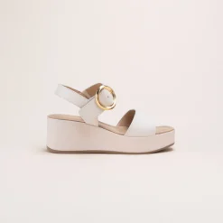 Sandales BEIGE Femme CUIR Motif Uni Boucle