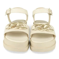 Sandales BEIGE Femme CUIR Motif Chaîne Boucle