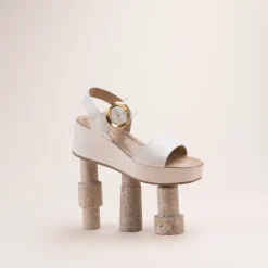 Sandales BEIGE Femme CUIR Motif Uni Boucle