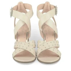 Sandales BEIGE Femme Motif Clouté Boucle