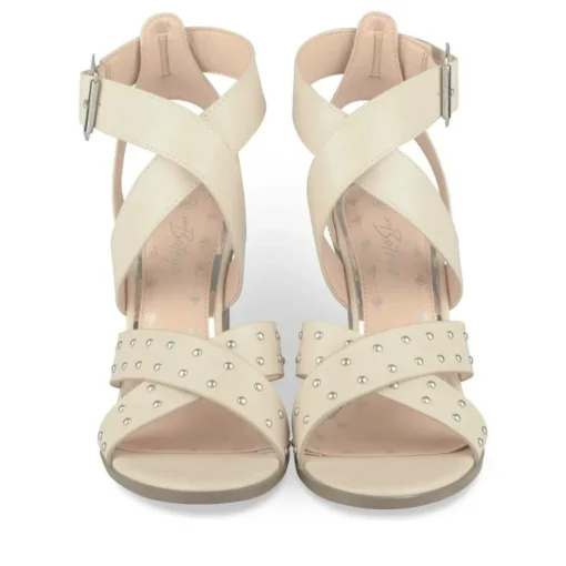 Sandales BEIGE Femme Motif Clouté Boucle