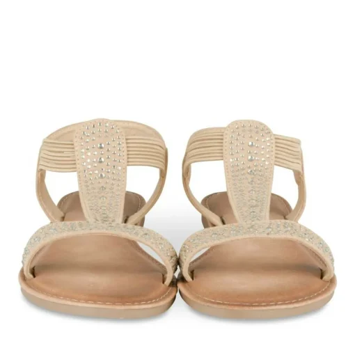Sandales BEIGE Femme Motif Clouté A Enfiler