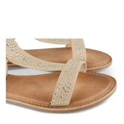 Sandales BEIGE Femme Motif Clouté A Enfiler