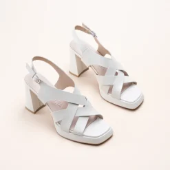 Sandales BLANC Femme CUIR Motif Uni Boucle