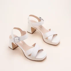Sandales BLANC Femme CUIR Motif Uni Boucle