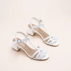 Sandales BLANC Femme CUIR Motif Uni Boucle