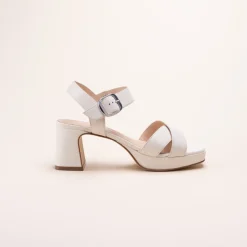 Sandales BLANC Femme CUIR Motif Uni Boucle